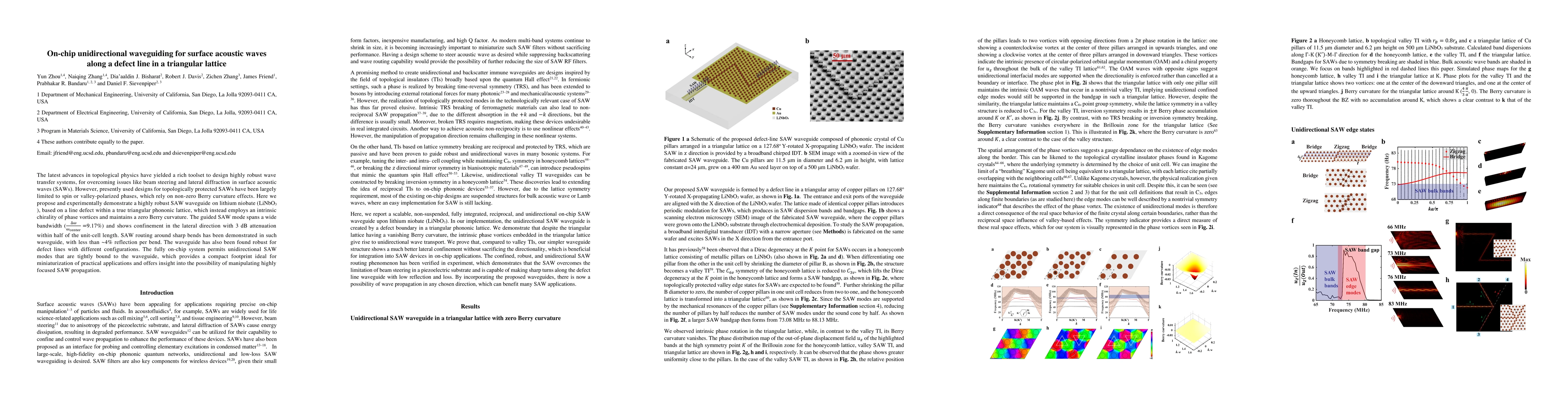 Thumbnail for On-chip unidirectional waveguiding for surface acoustic waves along a
  defect line in a triangular lattice