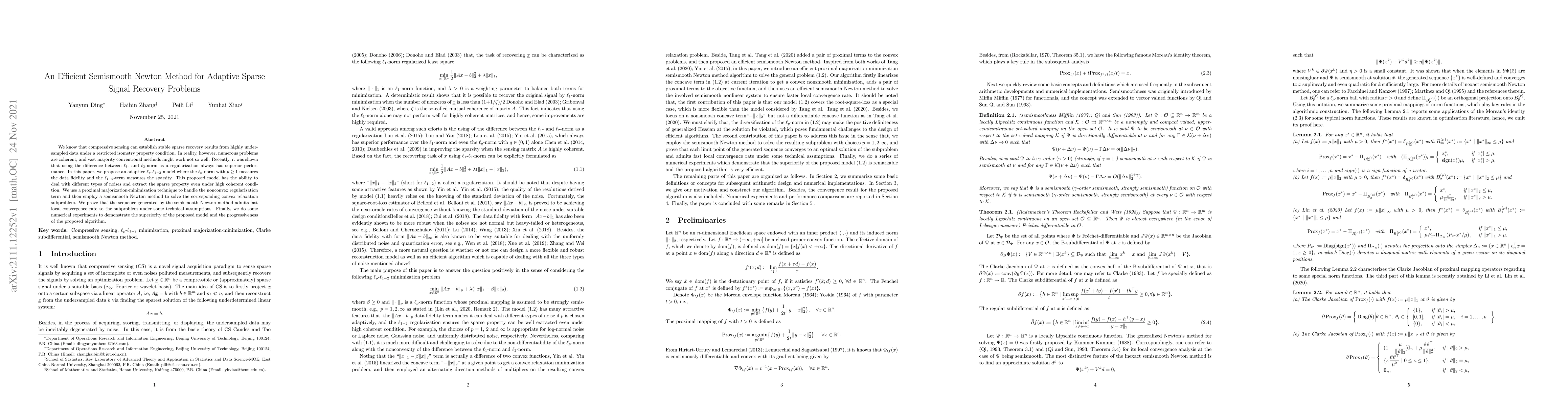 Thumbnail for An Efficient Semismooth Newton Method for Adaptive Sparse Signal
  Recovery Problems