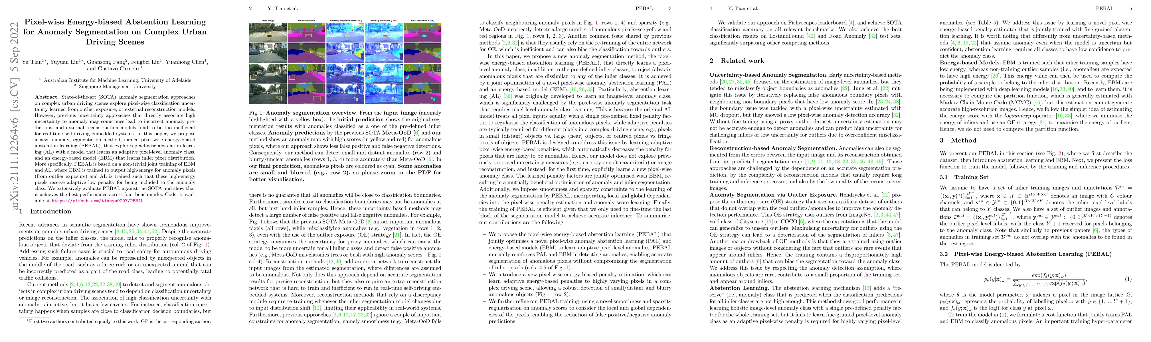 Thumbnail for Pixel-wise Energy-biased Abstention Learning for Anomaly Segmentation on
  Complex Urban Driving Scenes