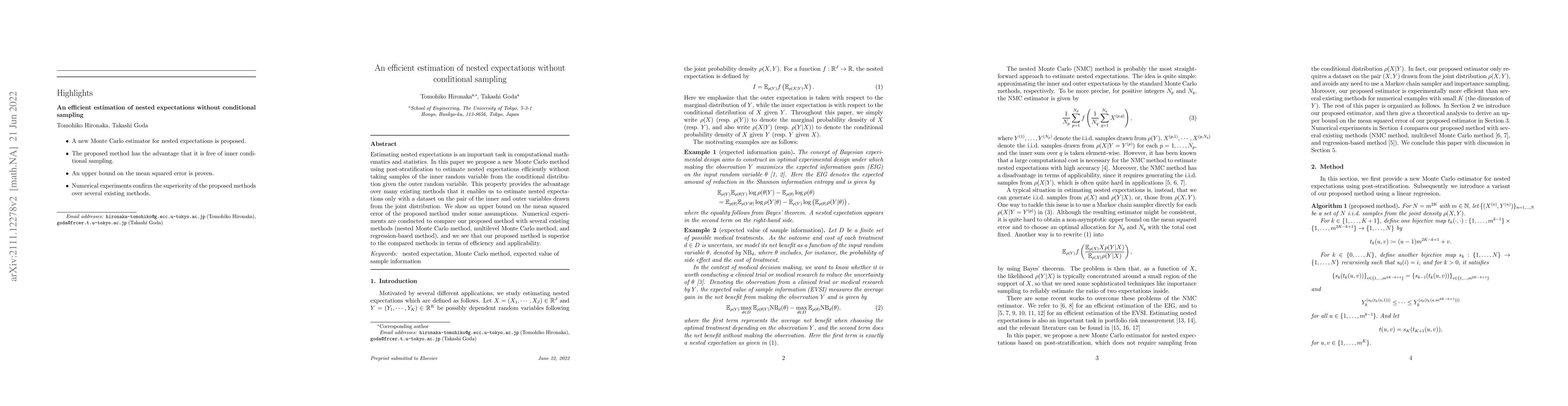 Thumbnail for An efficient estimation of nested expectations without conditional
  sampling