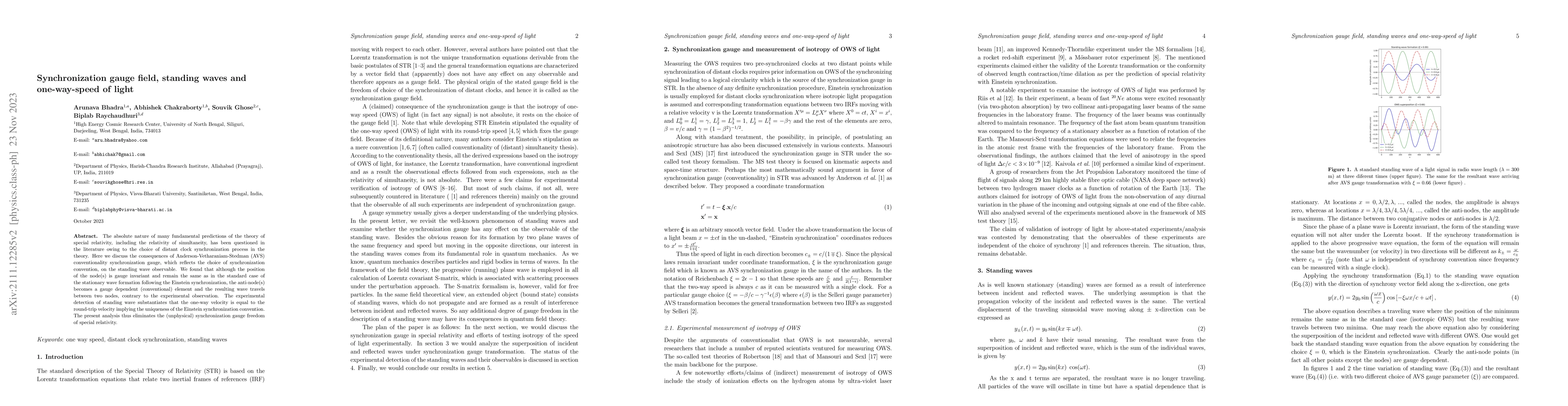 Thumbnail for Synchronization gauge field, standing waves and one-way-speed of light