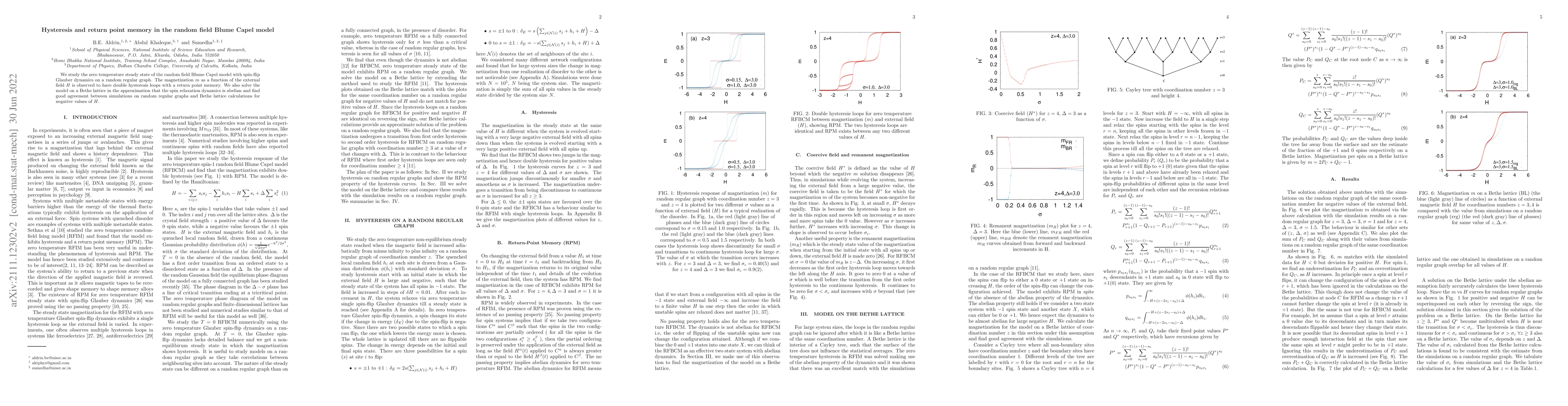 Thumbnail for Hysteresis and return point memory in the random field Blume Capel model