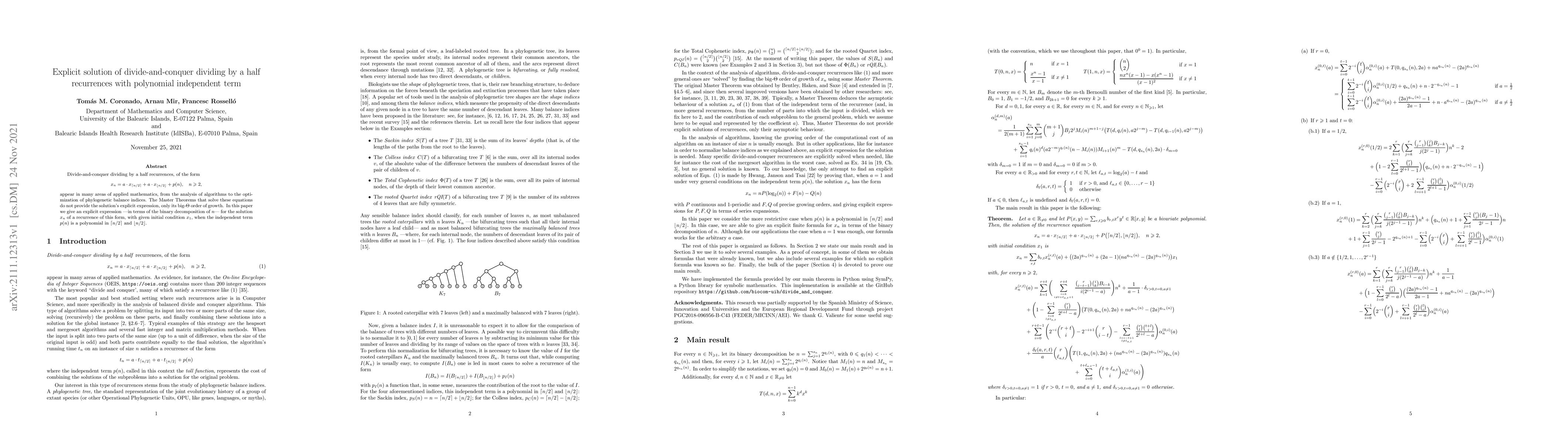 Thumbnail for Explicit solution of divide-and-conquer dividing by a half recurrences
  with polynomial independent term