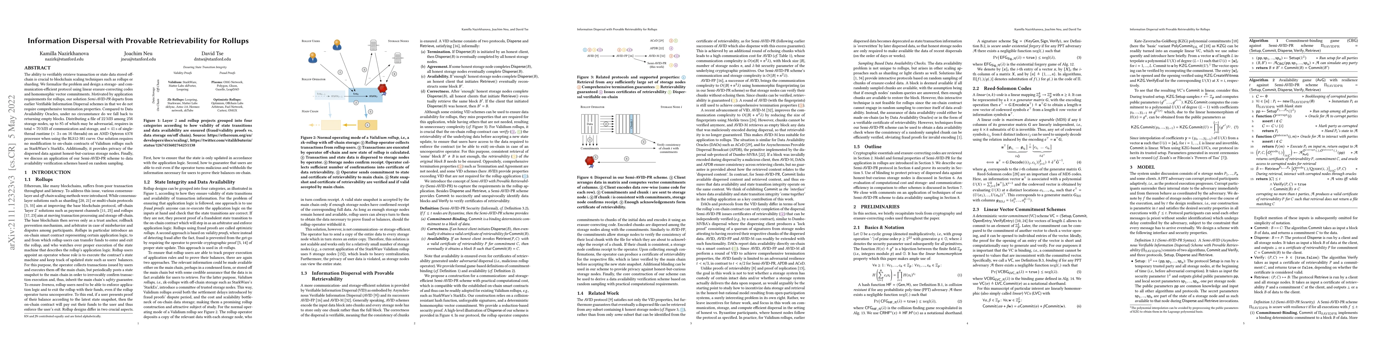 Thumbnail for Information Dispersal with Provable Retrievability for Rollups