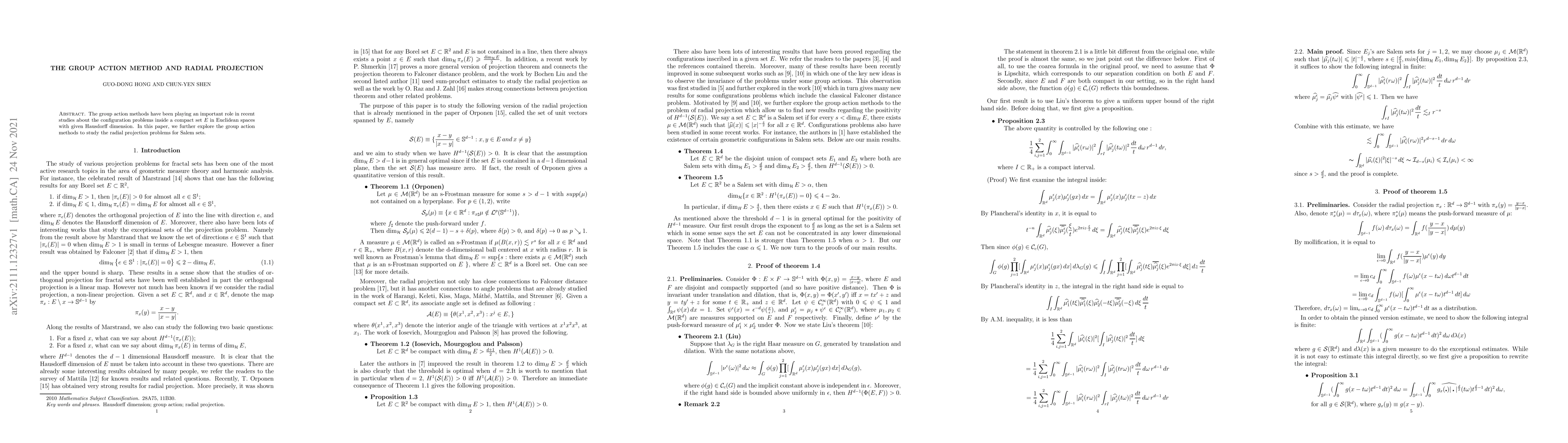 Thumbnail for The Group Action Method and Radial Projection