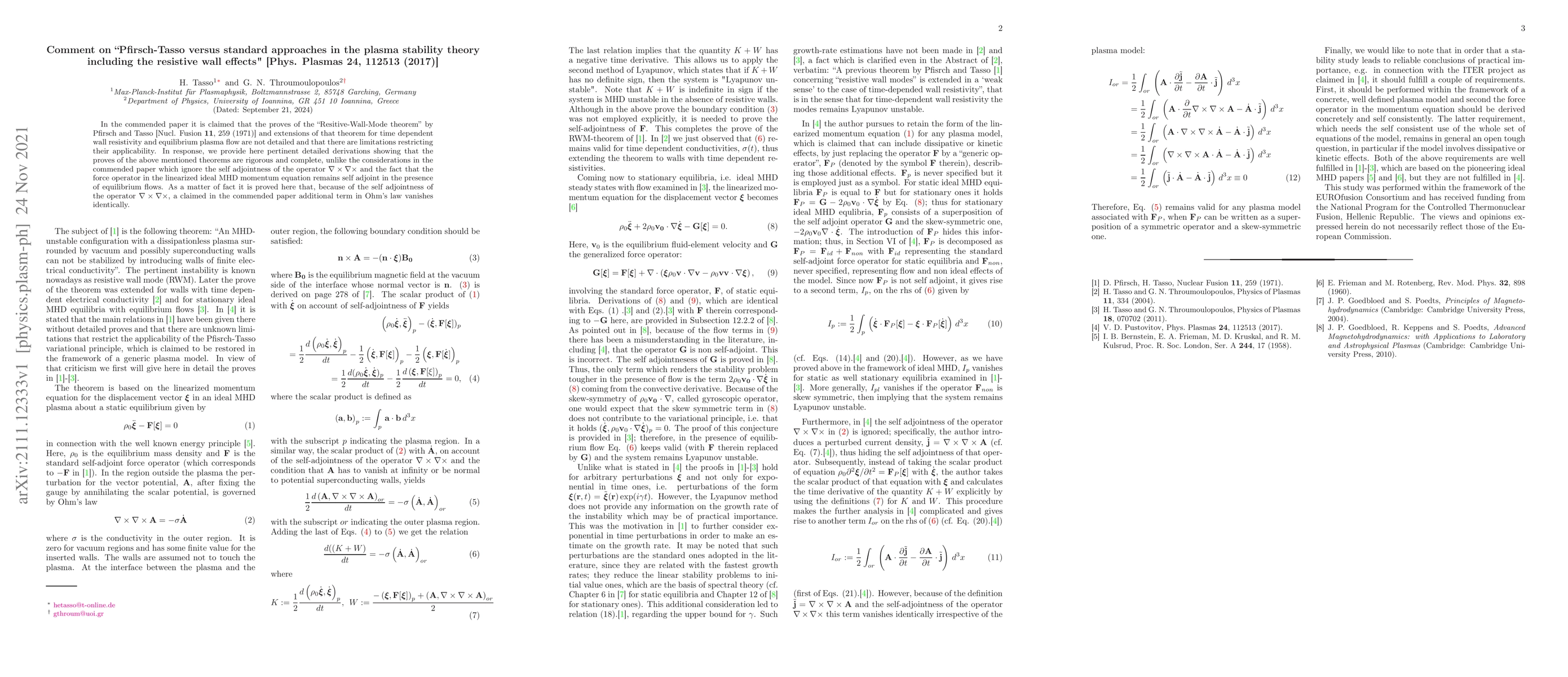 Thumbnail for Comment on "Pfirsch-Tasso versus standard approaches in the plasma
  stability theory including the resistive wall effects" [Phys. Plasmas 24,
  112513 (2017)]