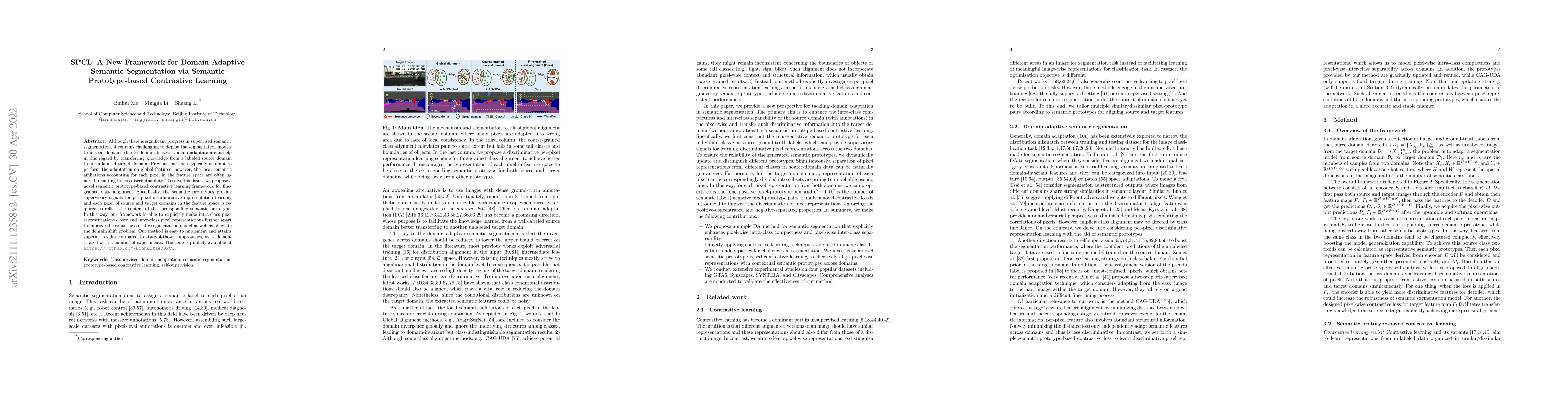 Thumbnail for SPCL: A New Framework for Domain Adaptive Semantic Segmentation via
  Semantic Prototype-based Contrastive Learning
