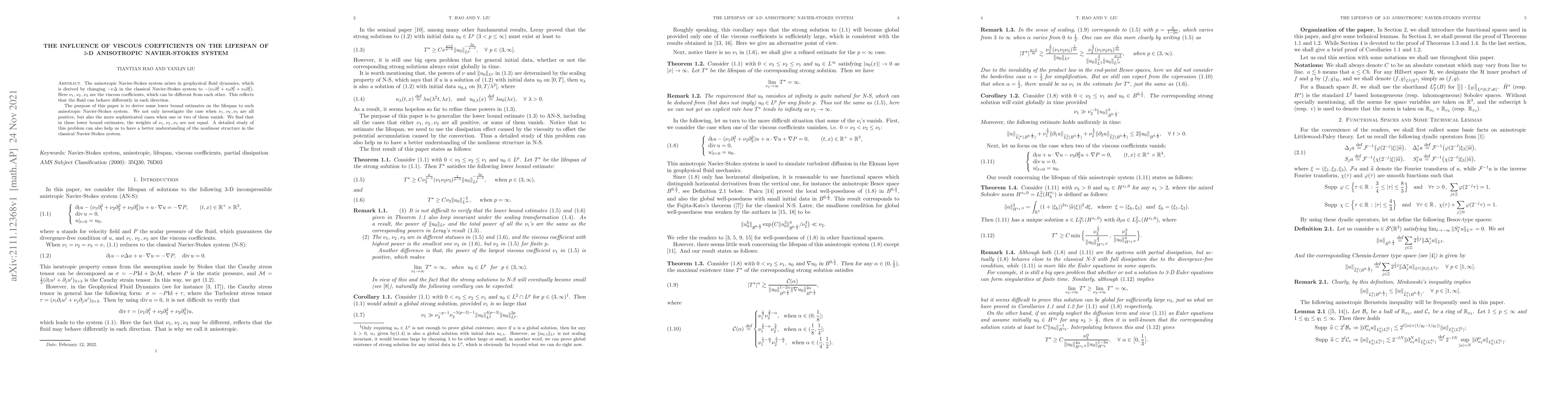 Thumbnail for The influence of viscous coefficients on the lifespan of 3-D anisotropic
  Navier-Stokes system