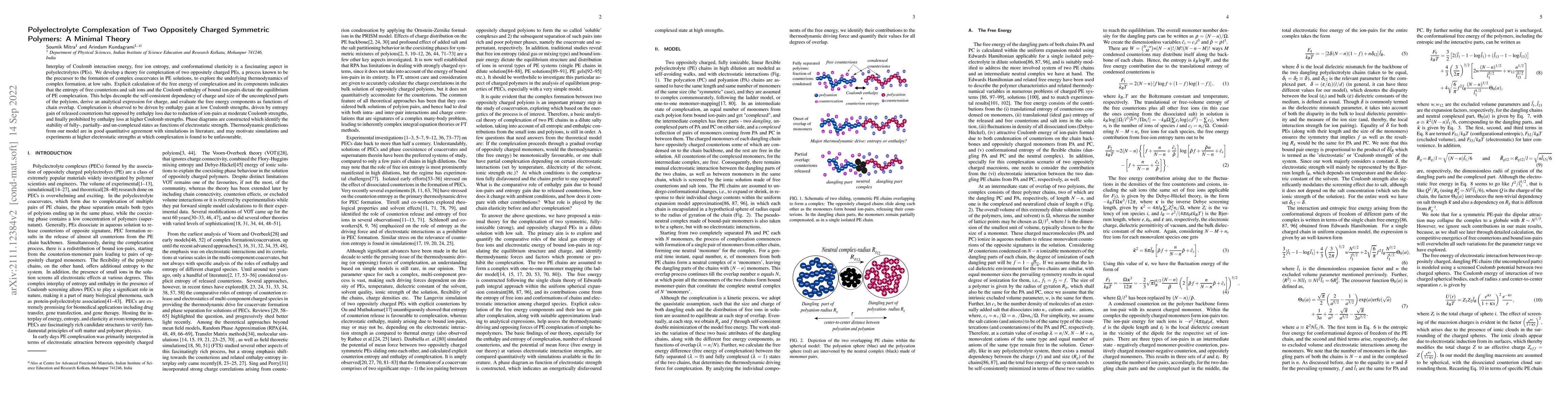 Thumbnail for Polyelectrolyte Complexation of Two Oppositely Charged Symmetric
  Polymers: A Minimal Theory