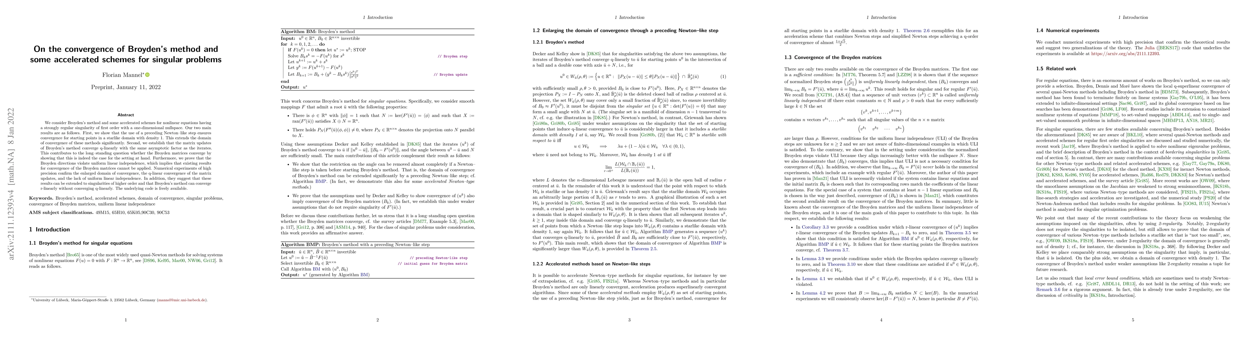 Thumbnail for On the convergence of Broyden's method and some accelerated schemes for
  singular problems
