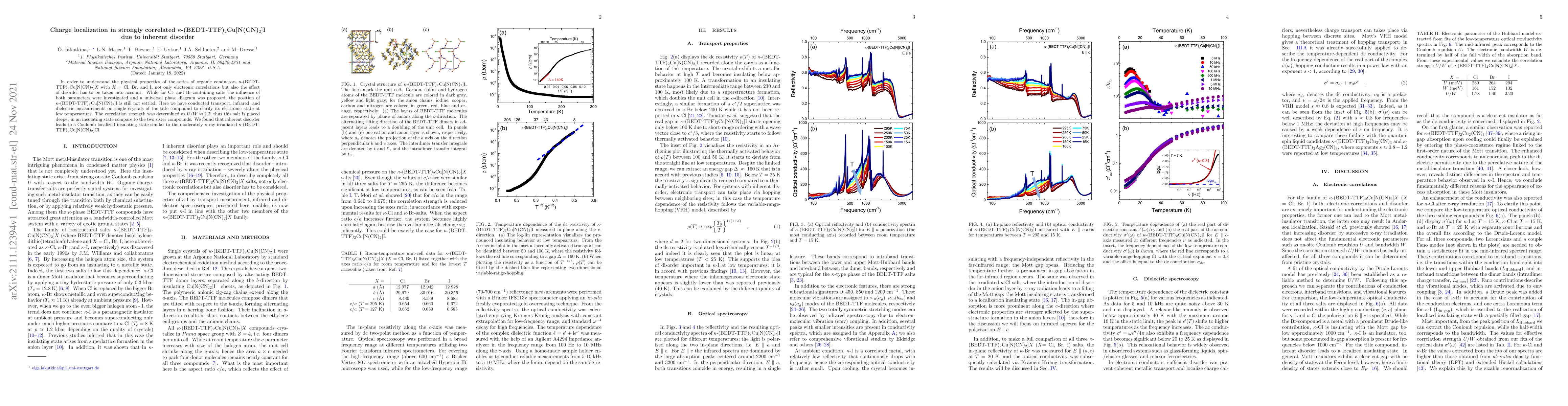 Thumbnail for Charge localization in strongly correlated
  $\kappa$-(BEDT-TTF)$_2$Cu[N(CN)$_2$]I due to inherent disorder