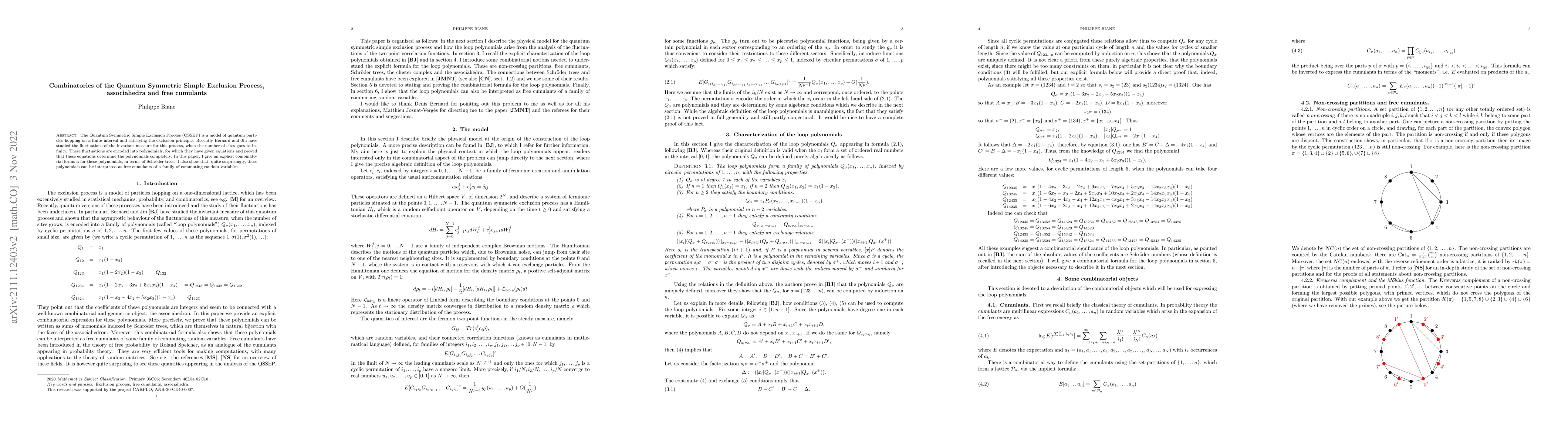 Thumbnail for Combinatorics of the Quantum Symmetric Simple Exclusion Process,
  associahedra and free cumulants