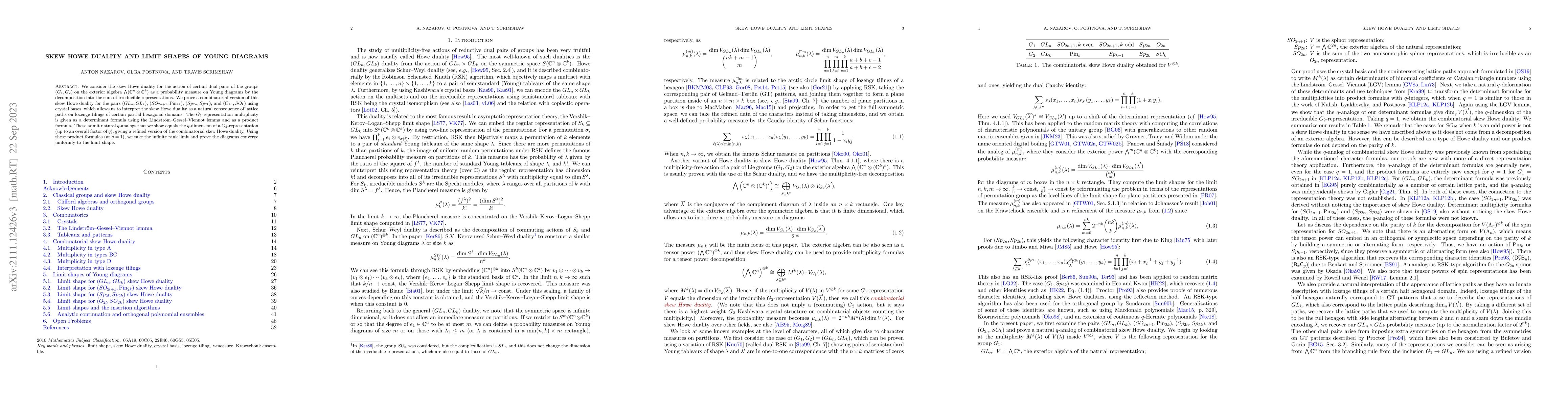 Thumbnail for Skew Howe duality and limit shapes of Young diagrams
