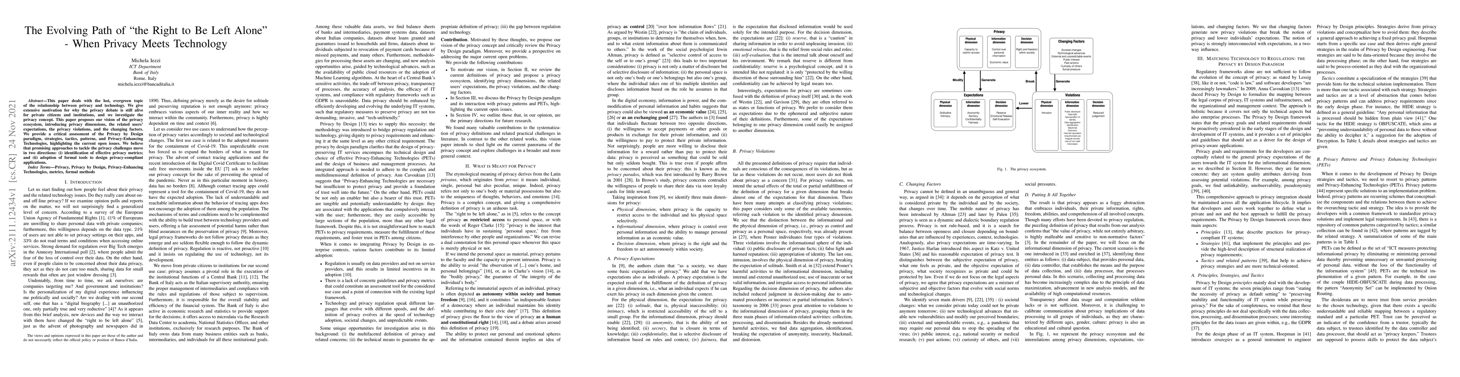 Thumbnail for The Evolving Path of "the Right to Be Left Alone" - When Privacy Meets
  Technology