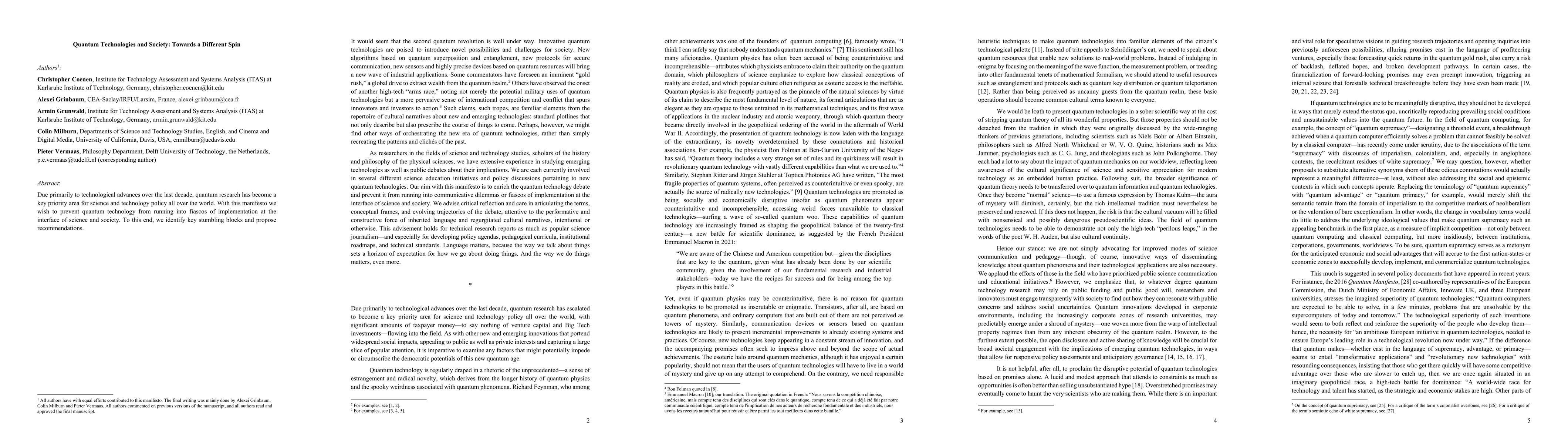 Thumbnail for Quantum Technologies and Society: Towards a Different Spin