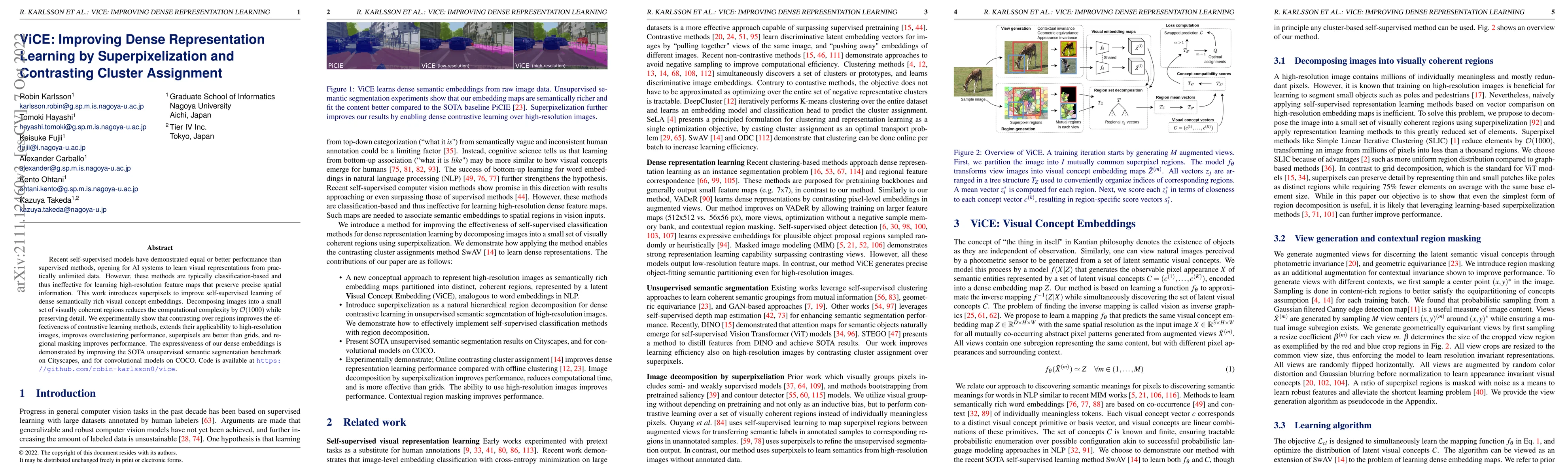 Thumbnail for ViCE: Improving Dense Representation Learning by Superpixelization and
  Contrasting Cluster Assignment