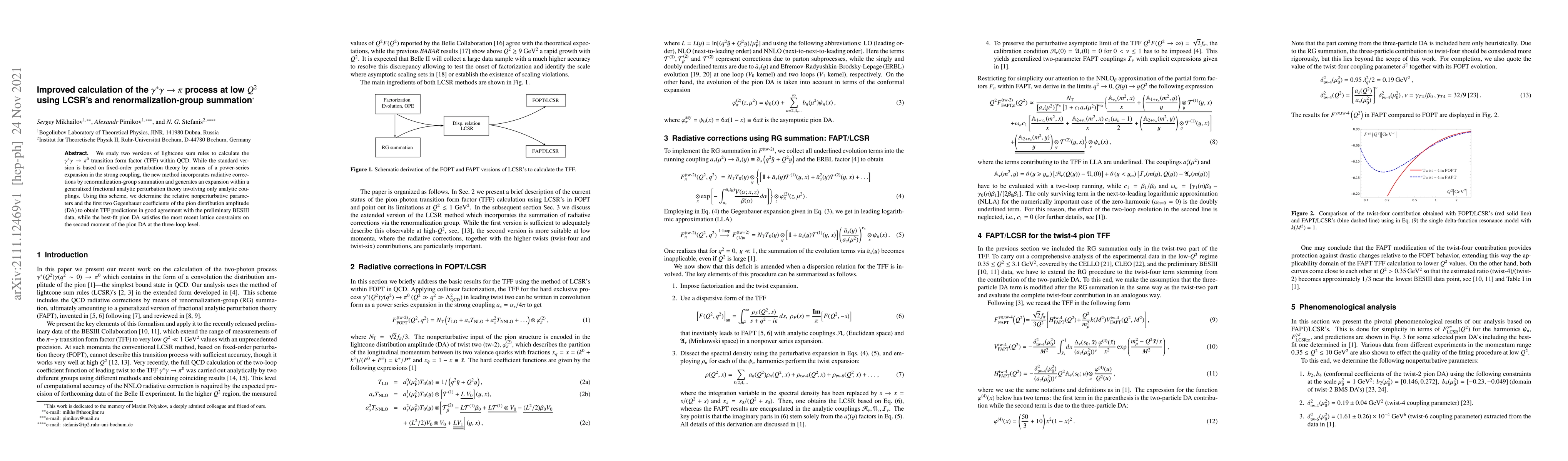 Thumbnail for Improved calculation of the $\gamma^*\gamma \rightarrow \pi$ process at
  low $Q^2$ using LCSR's and renormalization-group summation