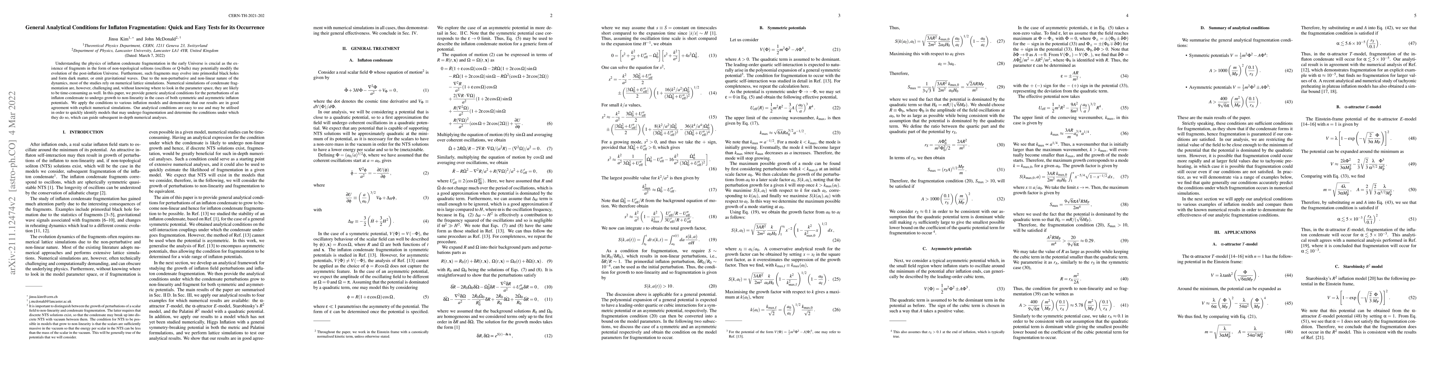 Thumbnail for General Analytical Conditions for Inflaton Fragmentation: Quick and Easy
  Tests for its Occurrence
