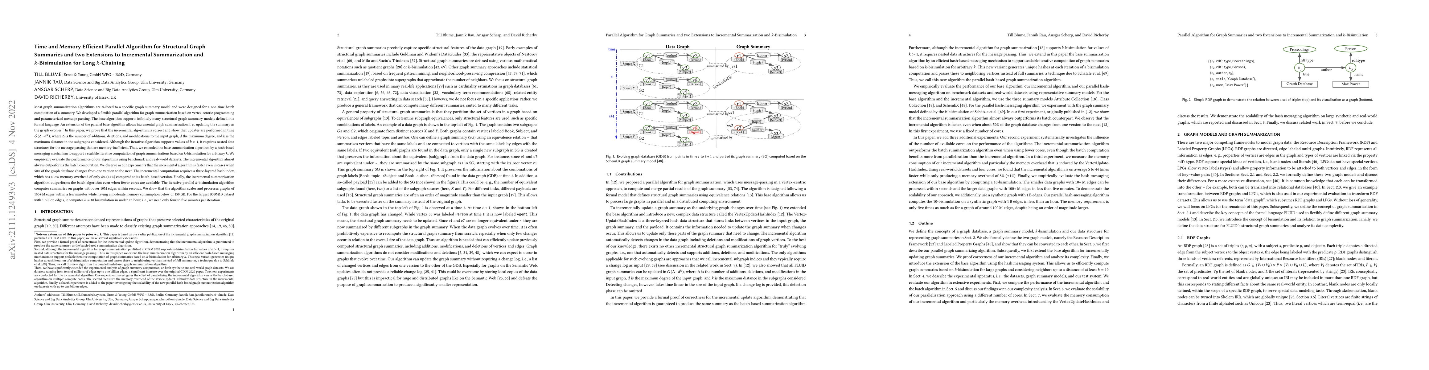 Thumbnail for Time and Memory Efficient Parallel Algorithm for Structural Graph
  Summaries and two Extensions to Incremental Summarization and
  $k$-Bisimulation for Long $k$-Chaining