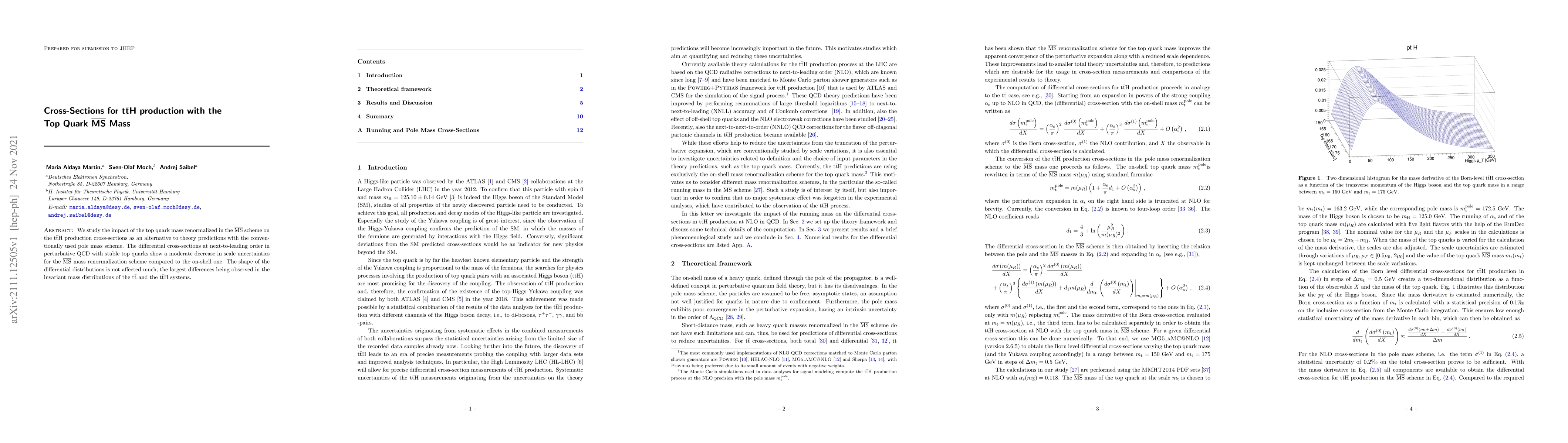 Thumbnail for Cross-Sections for $\text{t}\bar{\text{t}}\text{H}$ production with the
  Top Quark $\overline{\text{MS}}$ Mass