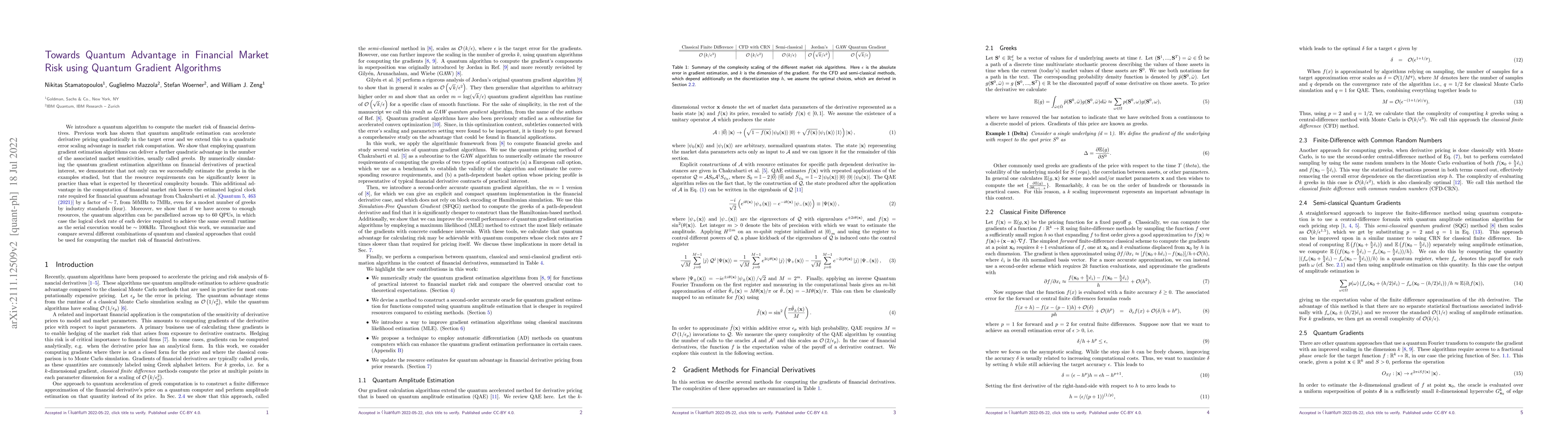 Thumbnail for Towards Quantum Advantage in Financial Market Risk using Quantum
  Gradient Algorithms