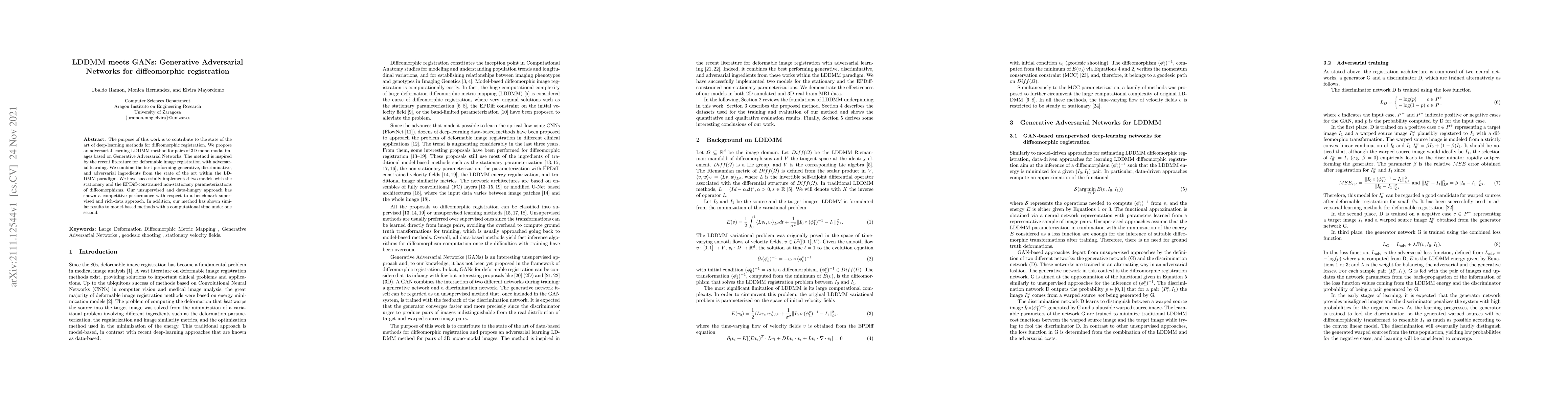 Thumbnail for LDDMM meets GANs: Generative Adversarial Networks for diffeomorphic
  registration