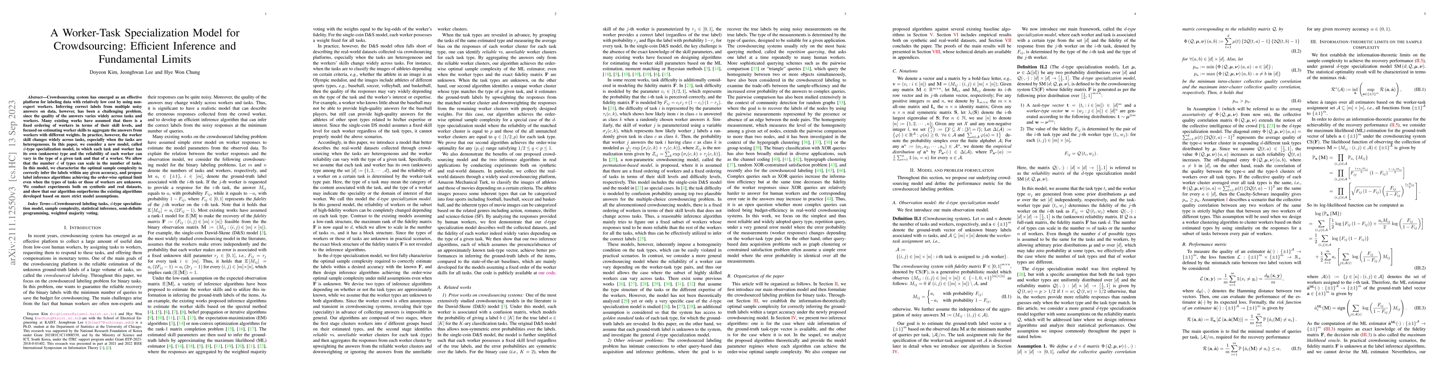 Thumbnail for A Worker-Task Specialization Model for Crowdsourcing: Efficient
  Inference and Fundamental Limits