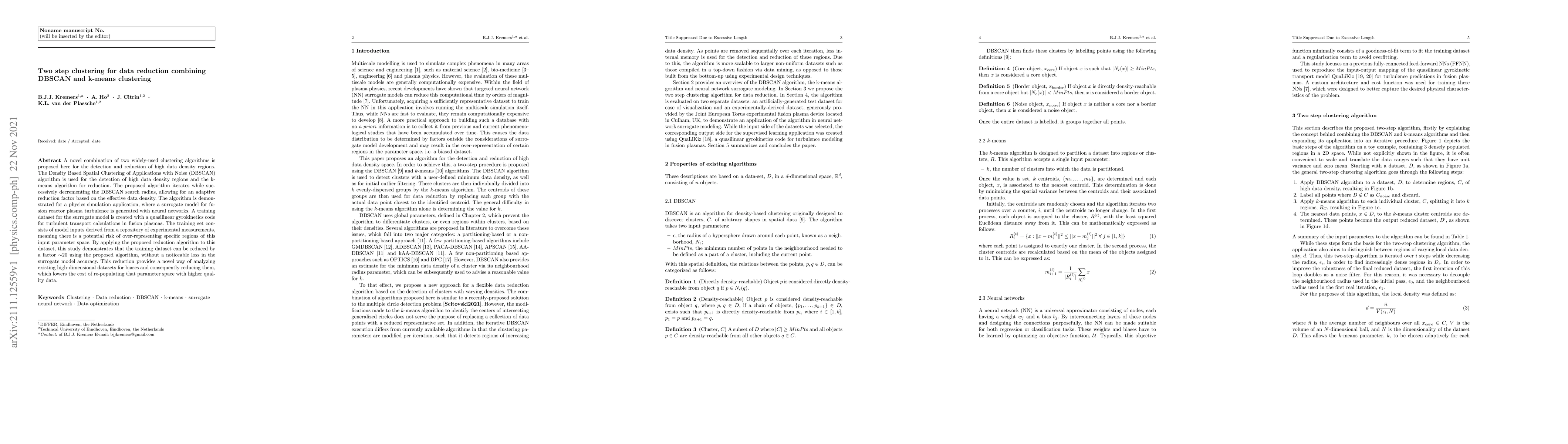 Thumbnail for Two step clustering for data reduction combining DBSCAN and k-means
  clustering
