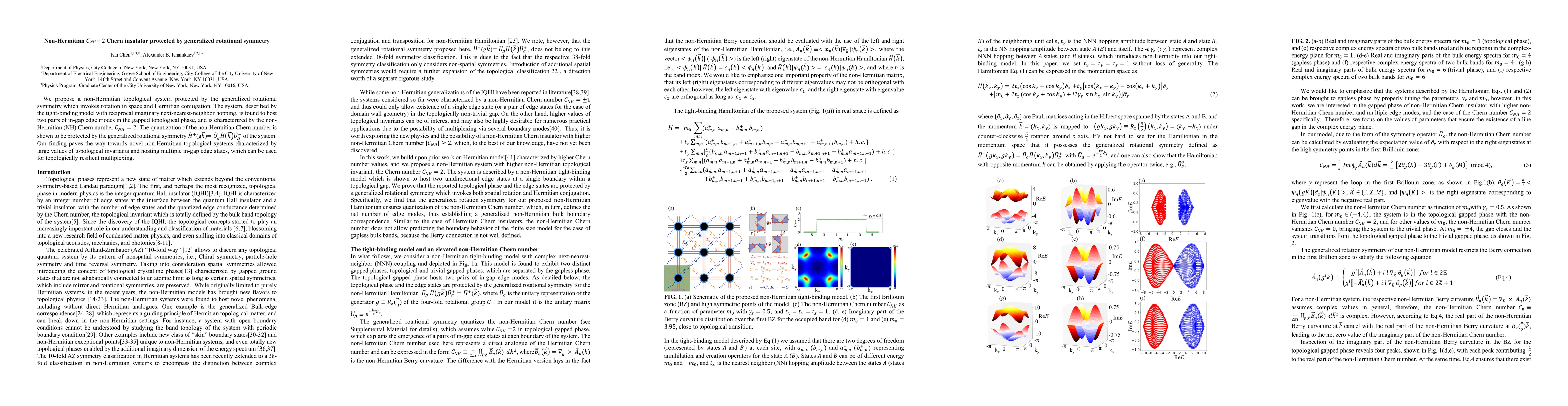 Thumbnail for Non-Hermitian $C_{NH} = 2$ Chern insulator protected by generalized
  rotational symmetry
