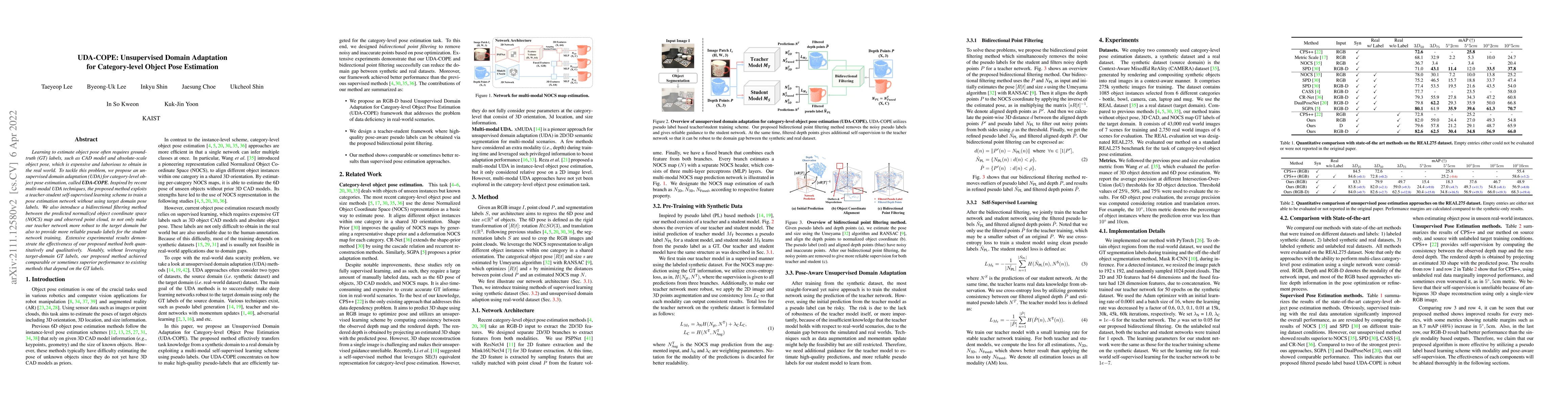 Thumbnail for UDA-COPE: Unsupervised Domain Adaptation for Category-level Object Pose
  Estimation