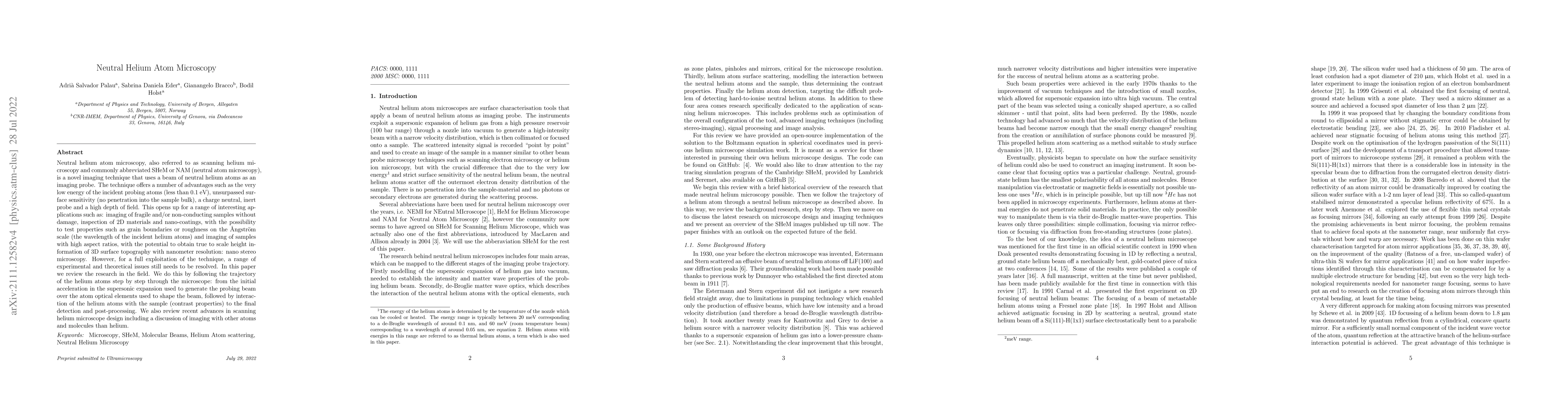 Thumbnail for Neutral Helium Microscopy (SHeM): A Review