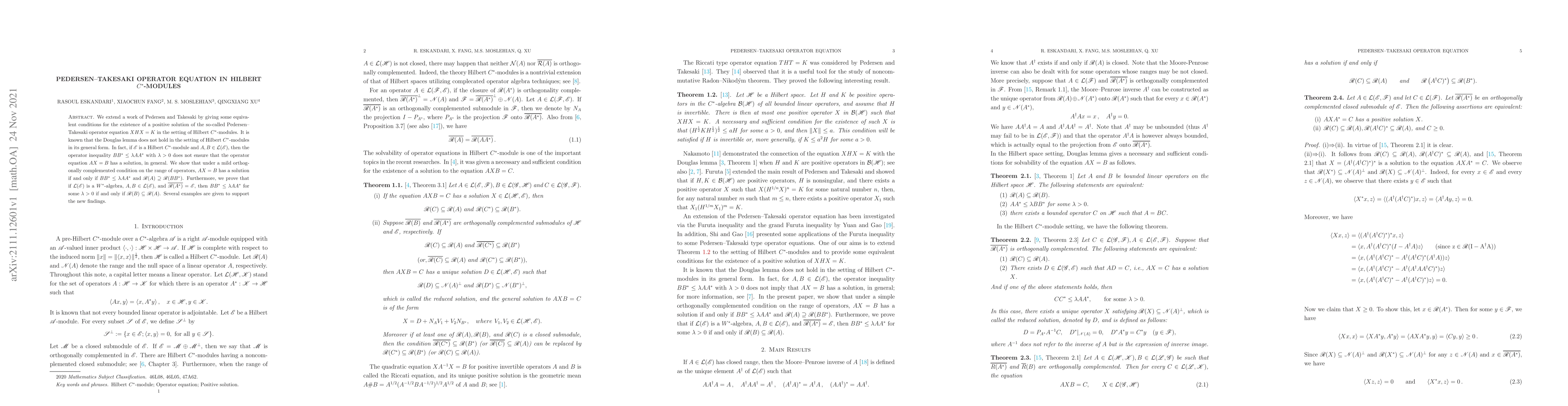 Thumbnail for Pedersen--Takesaki operator equation in Hilbert $C^*$-modules