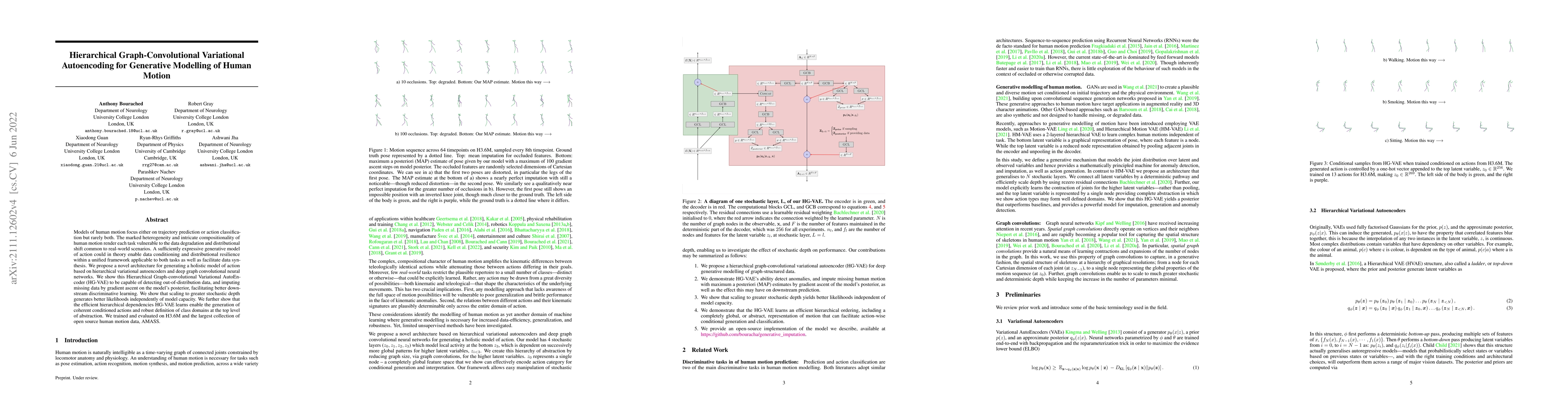Thumbnail for Hierarchical Graph-Convolutional Variational AutoEncoding for Generative
  Modelling of Human Motion