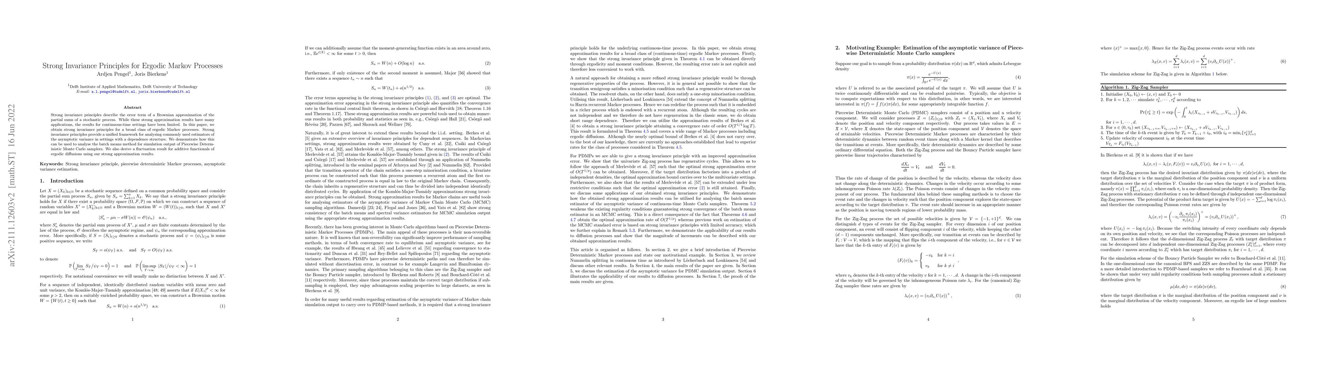 Thumbnail for Strong Invariance Principles for Ergodic Markov Processes