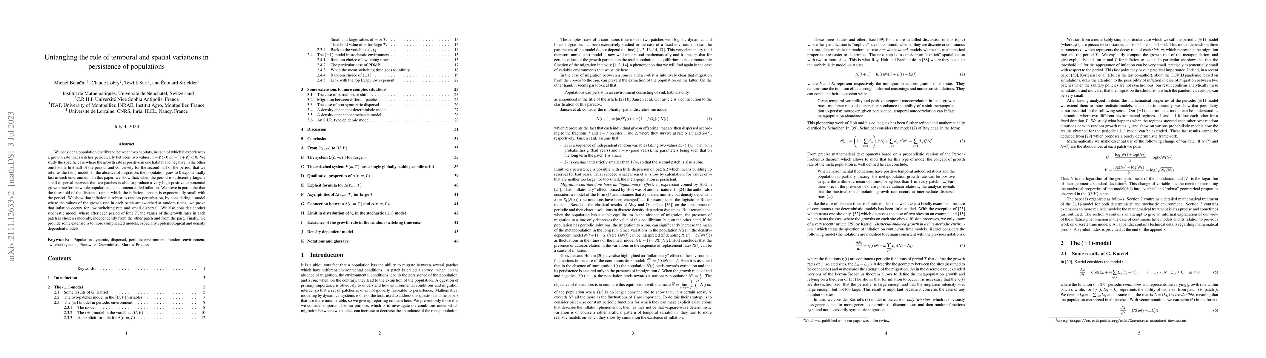 Thumbnail for Untangling the role of temporal and spatial variations in persistance of
  populations