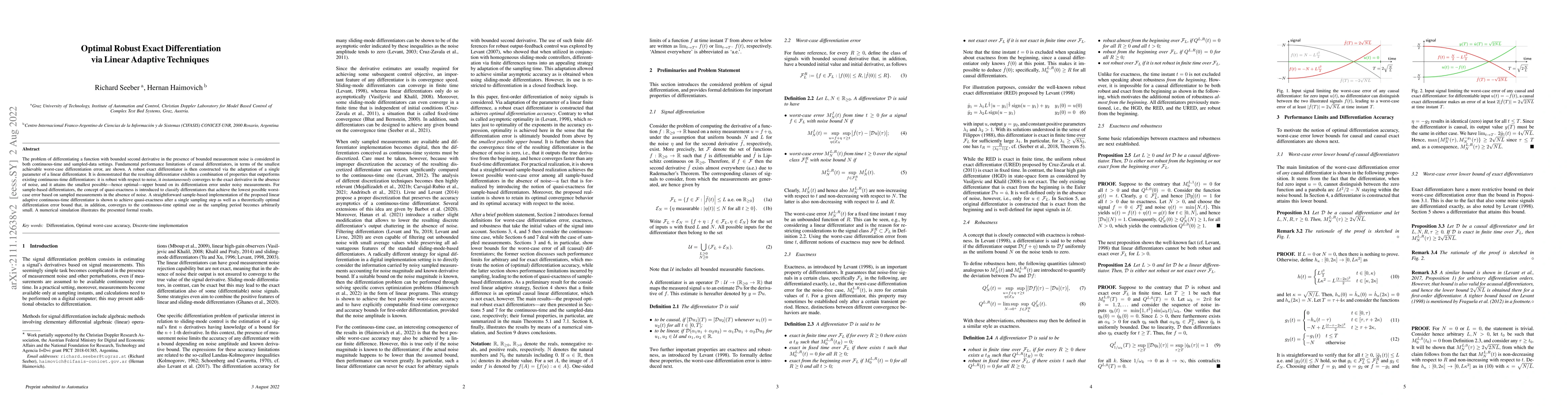 Thumbnail for Optimal Robust Exact Differentiation via Linear Adaptive Techniques