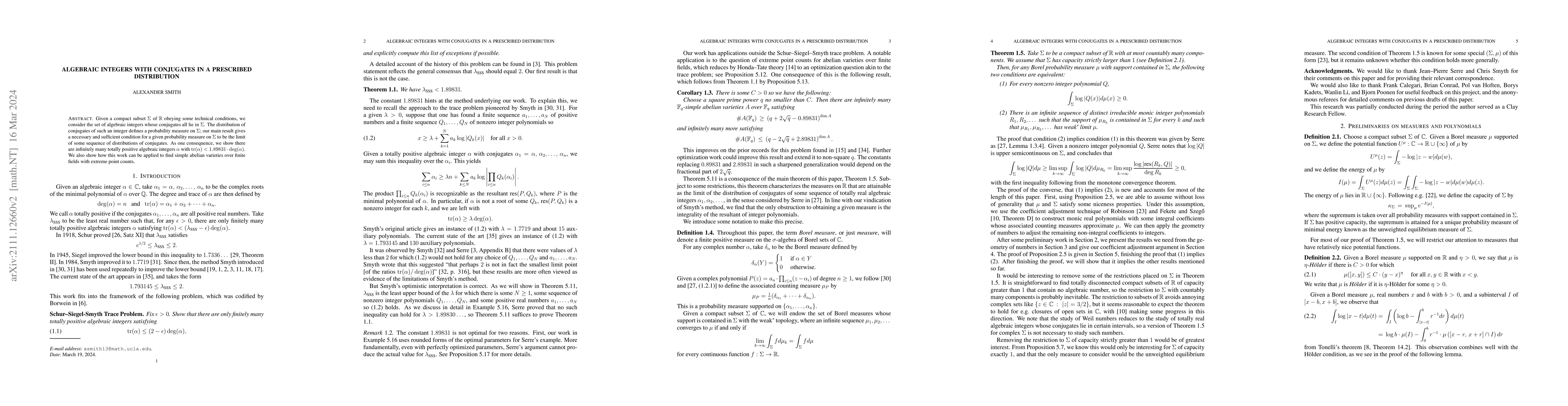Thumbnail for Algebraic integers with conjugates in a prescribed distribution