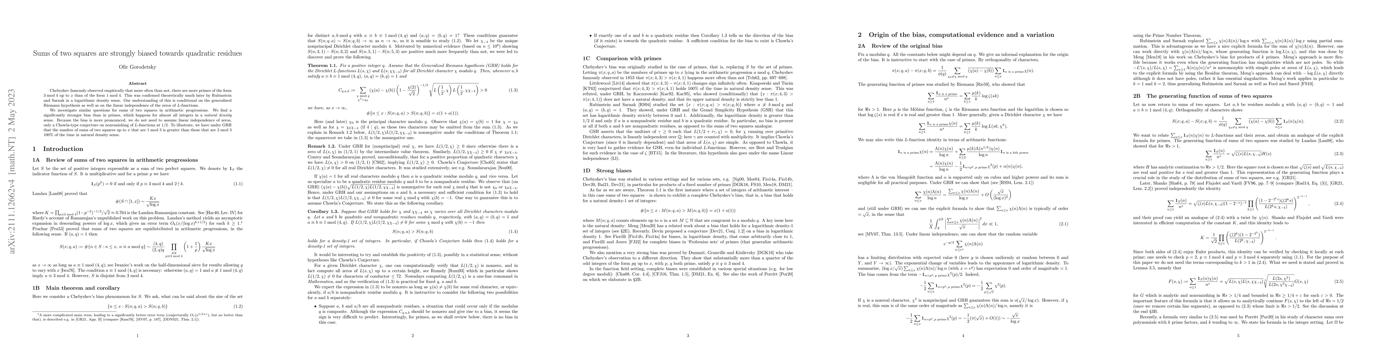 Thumbnail for Sums of two squares are strongly biased towards quadratic residues