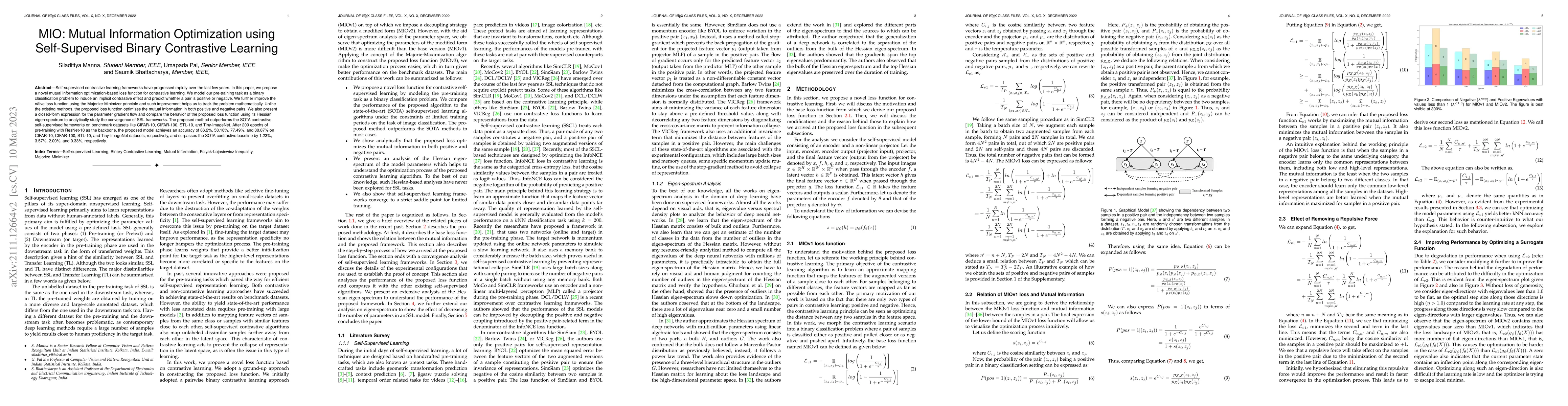 Thumbnail for MIO : Mutual Information Optimization using Self-Supervised Binary
  Contrastive Learning