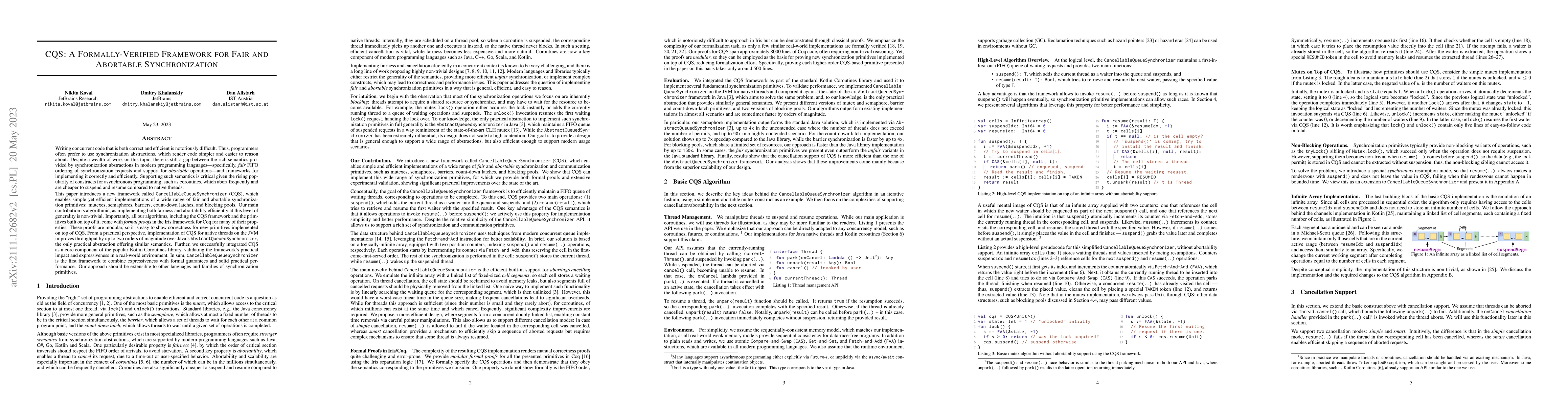 Thumbnail for CQS: A Formally-Verified Framework for Fair and Abortable
  Synchronization