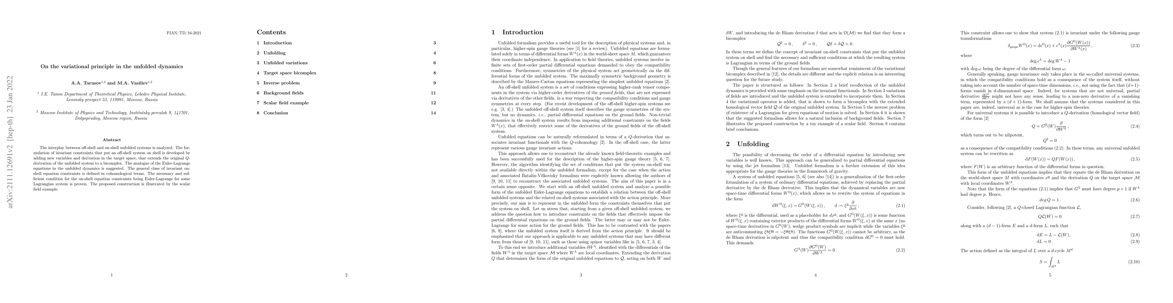 Thumbnail for On the variational principle in the unfolded dynamics