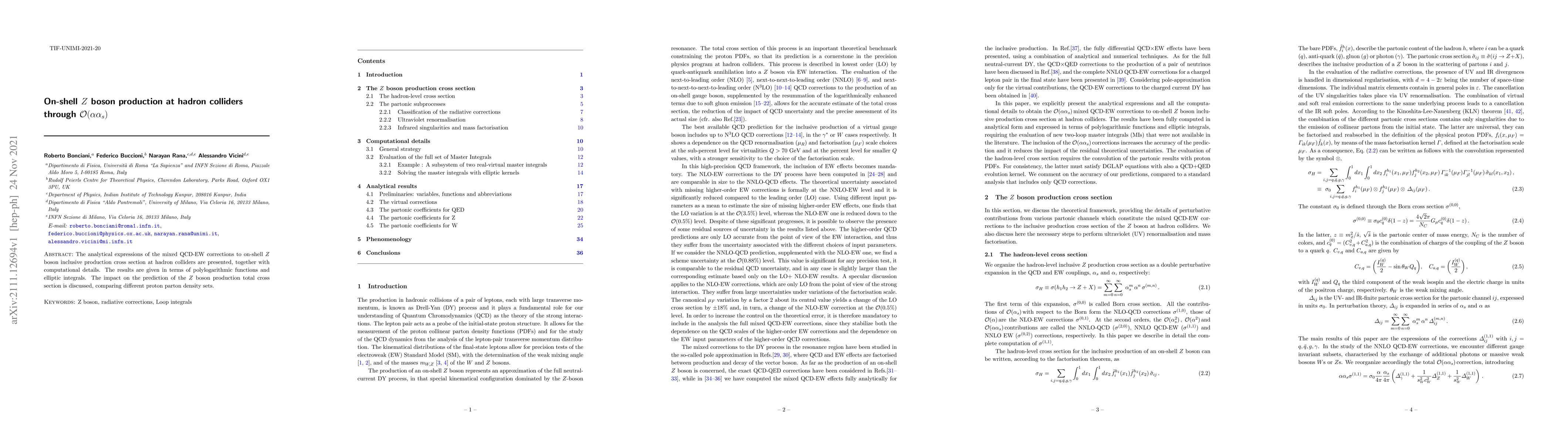 Thumbnail for On-shell Z boson production through ${\cal O}(\alpha \alpha_s)$
