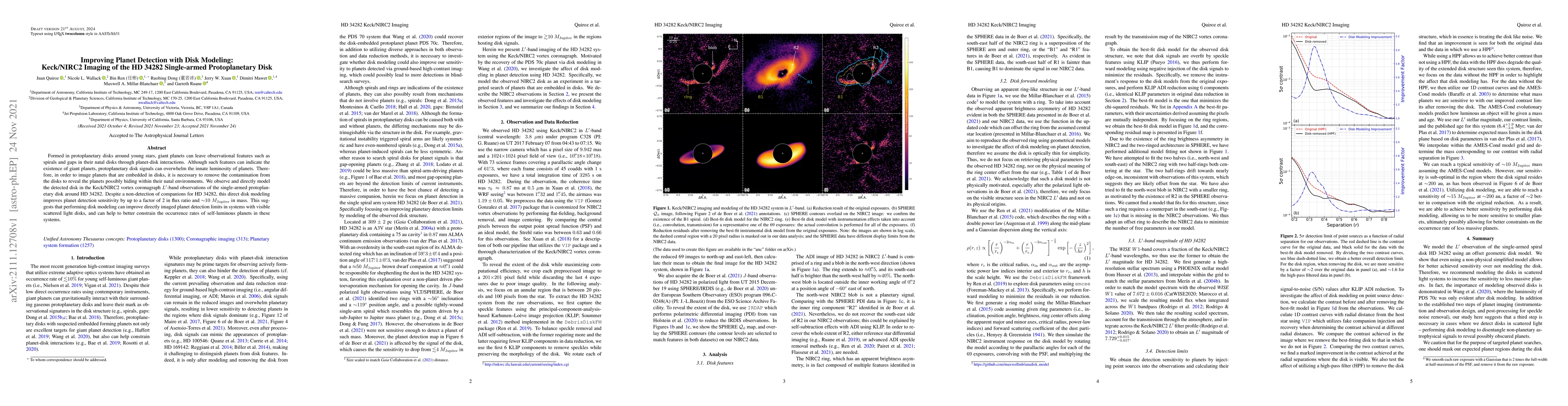 Thumbnail for Improving Planet Detection with Disk Modeling: Keck/NIRC2 Imaging of the
  HD 34282 Single-armed Protoplanetary Disk