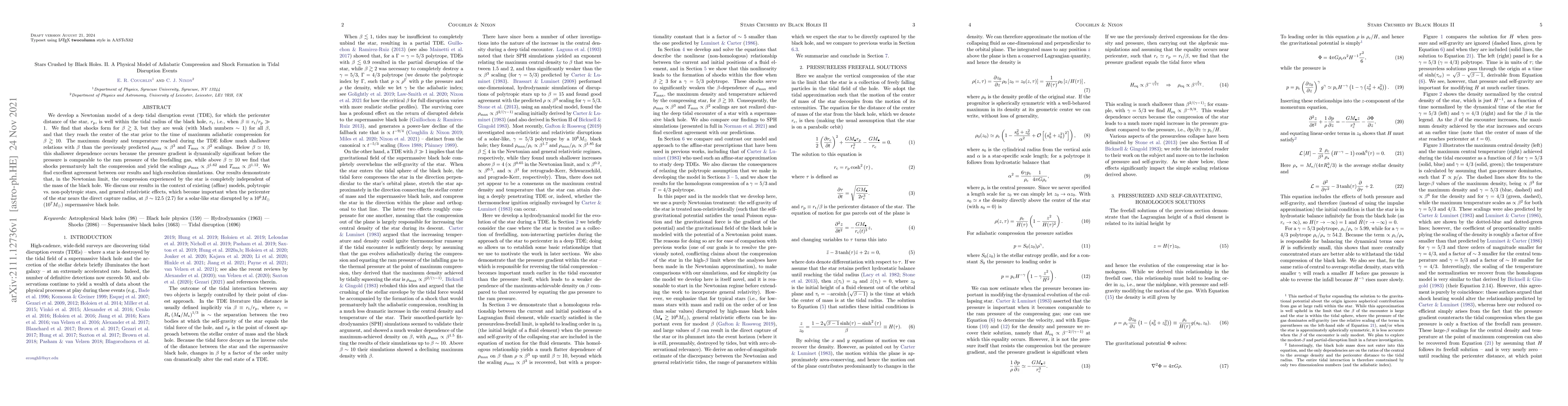 Thumbnail for Stars Crushed by Black Holes. II. A Physical Model of Adiabatic
  Compression and Shock Formation in Tidal Disruption Events