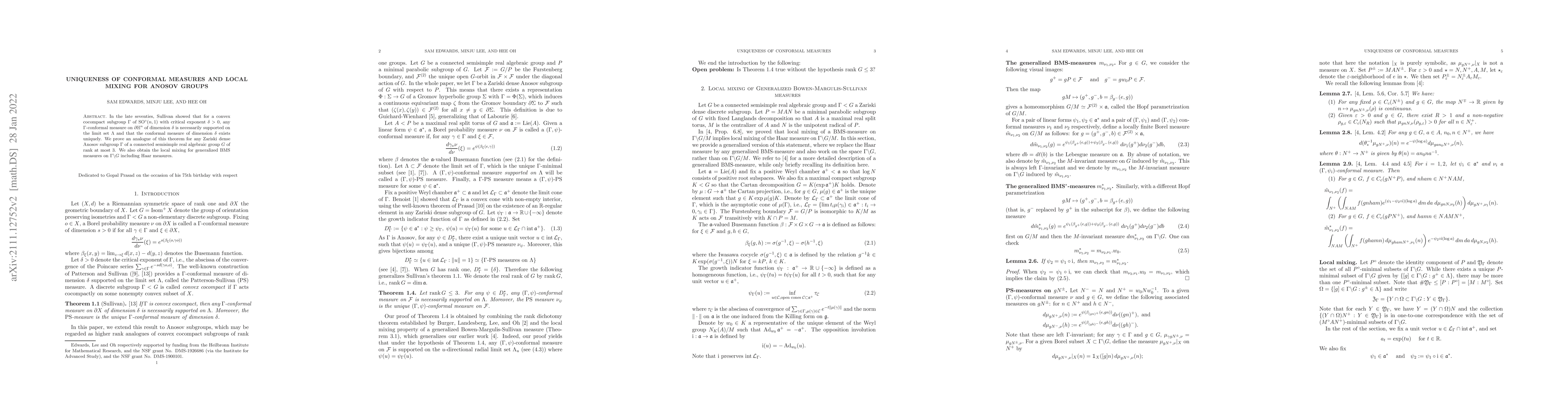 Thumbnail for Uniqueness of conformal measures and local mixing for Anosov groups