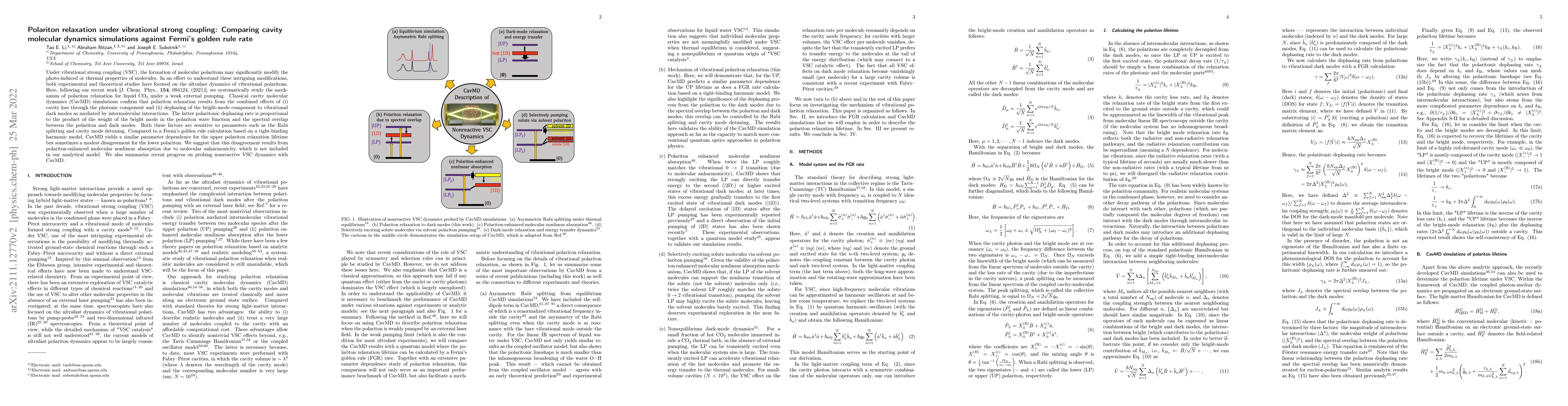 Thumbnail for Polariton relaxation under vibrational strong coupling: Comparing cavity
  molecular dynamics simulations against Fermi's golden rule rate