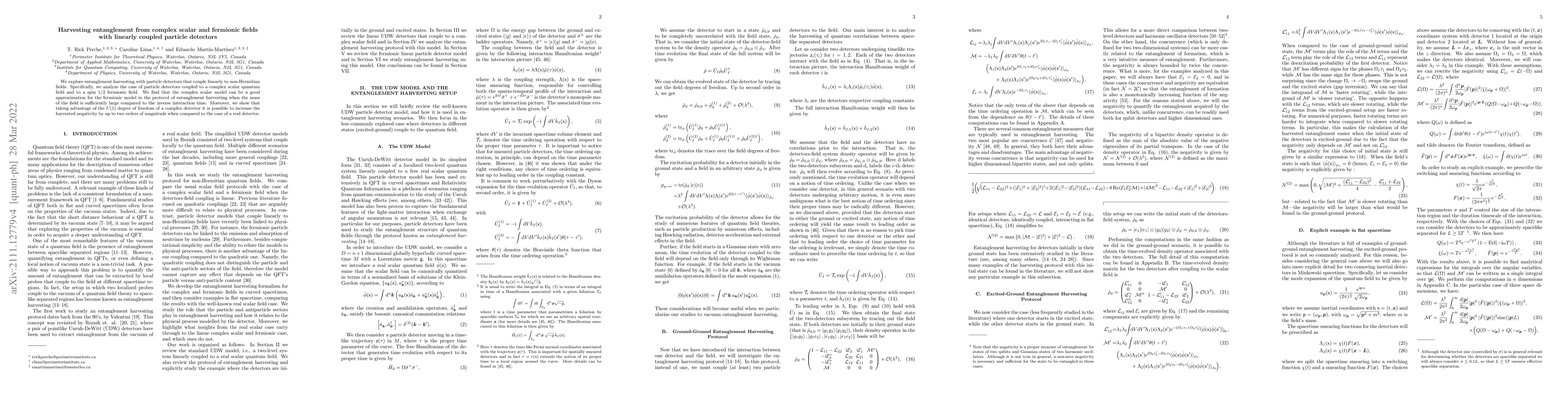 Thumbnail for Harvesting entanglement from complex scalar and fermionic fields with
  linearly coupled particle detectors