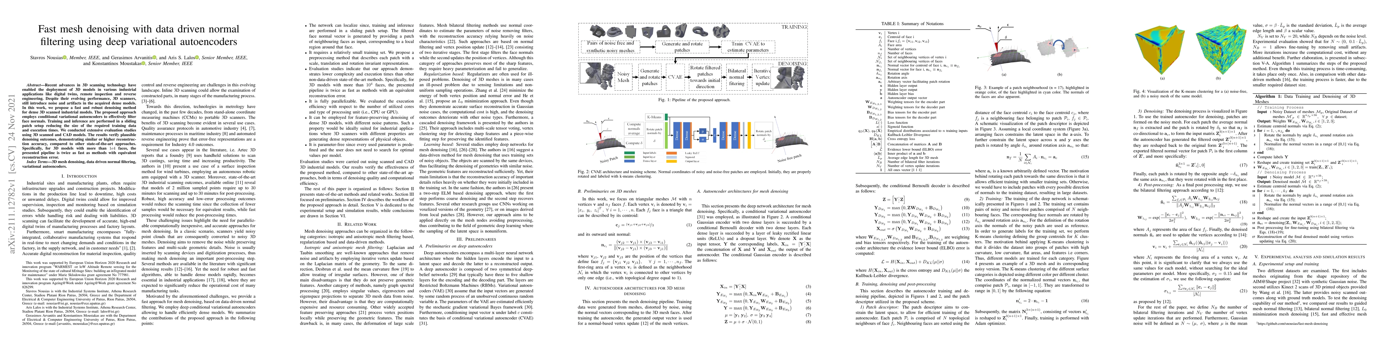 Thumbnail for Fast mesh denoising with data driven normal filtering using deep
  variational autoencoders