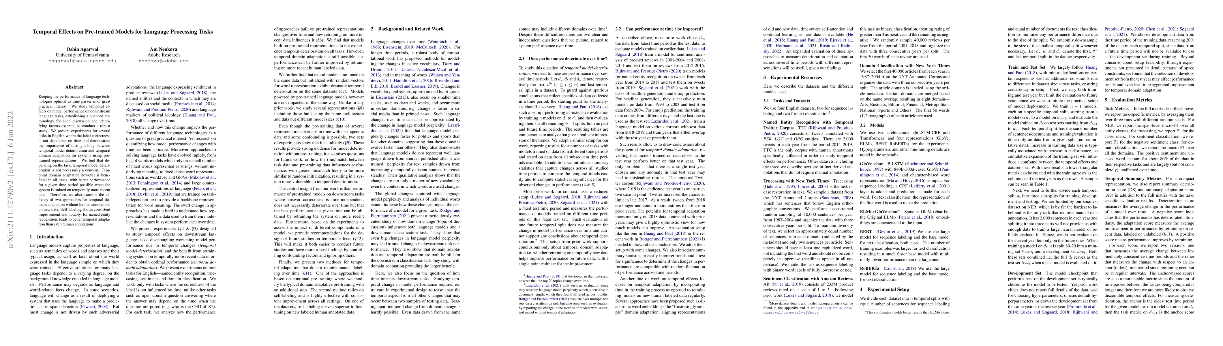 Thumbnail for Temporal Effects on Pre-trained Models for Language Processing Tasks