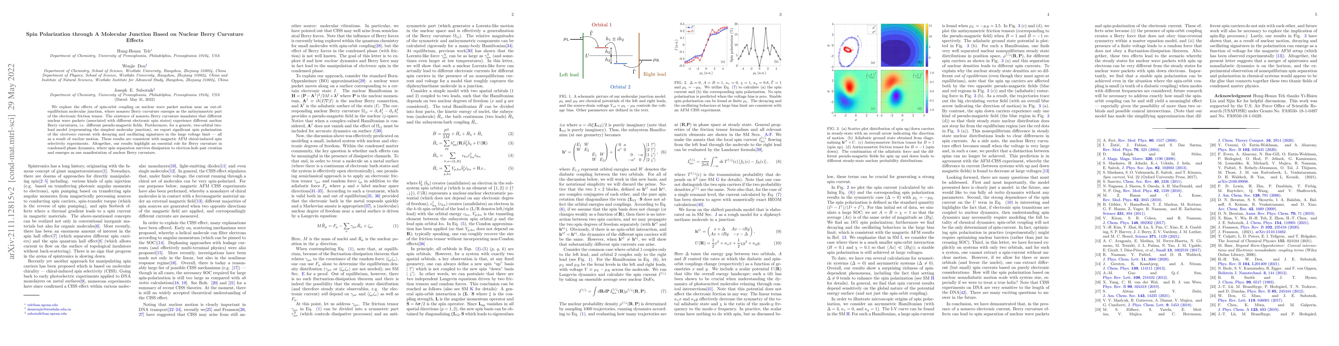 Thumbnail for Spin Polarization through A Molecular Junction Based on Nuclear Berry
  Curvature Effects